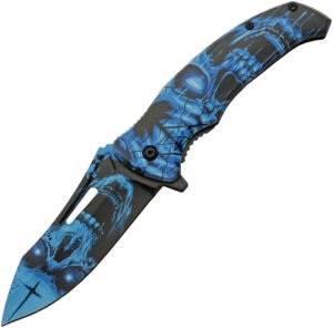 China Made Skull Linerlock A/O Blue (3.75″)