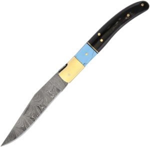 Damascus Turquoise And Horn Folder (3.75″)