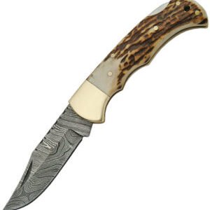 Damascus Lockback Stag (2.75″)