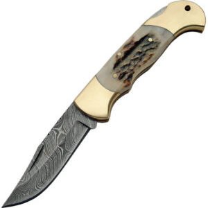 Damascus Lockback Stag (3.25″)
