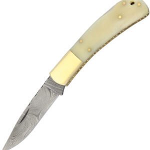 Damascus Lockback White Bone (3″)