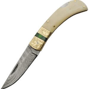 Damascus Lockback Smooth Bone (3″)