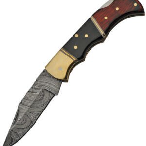 Damascus Lockback Wood and Horn (2.75″)
