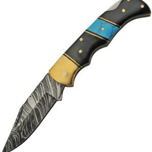 Damascus Lockback Horn/Turquoise (2.75″)