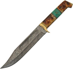 Damascus Burnt Bone Bowie (8″)