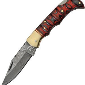 Damascus Red and Black Lockback (3″)