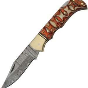 Damascus Twisted Wood Lockback (3″)