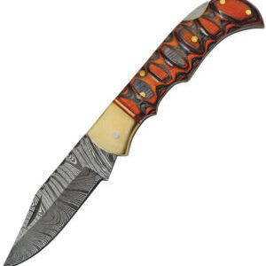 Damascus Twisted Wood Lockback (3″)