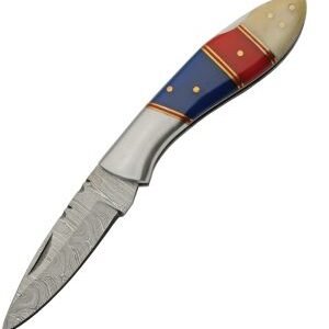 Damascus Lockback Red Blue (3″)