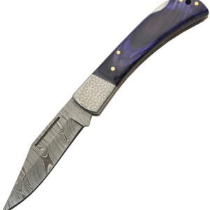 Damascus Opal Blue Lockback (3.5″)