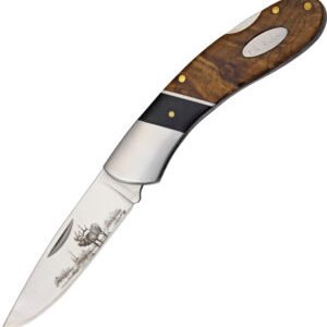 Elk Ridge Lockback Knife Brown Burl Wood (3″)