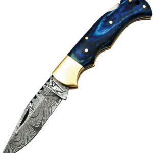 FH Knives Lockback Damascus Blue (2.75″)
