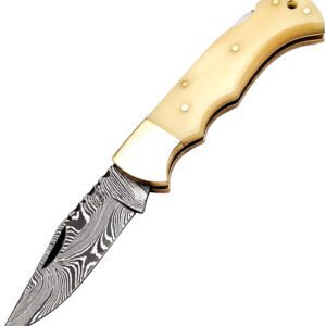 FH Knives Lockback Damascus Bone (2.75″)