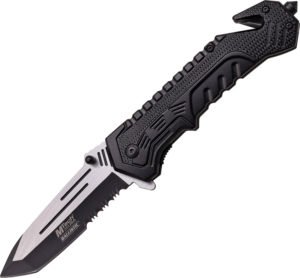 MTech Rescue Linerlock Black A/O Knife Serrated (3.5″)