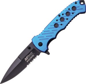 MTech Linerlock A/O Knife Blue Serrated (3.75″)