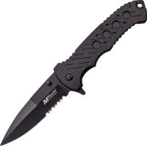 MTech Linerlock A/O Knife Black Serr (3.75″)