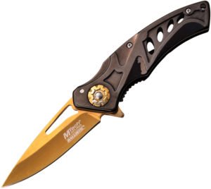 MTech Linerlock A/O Black/Gold Knife (2.75″)