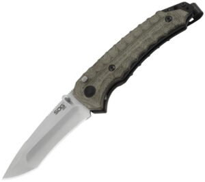 SOG Kiku Button Lock Micarta Knife (3.5″)