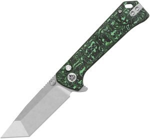 QSP Knife Grebe T Button Lock Green CF (3″)